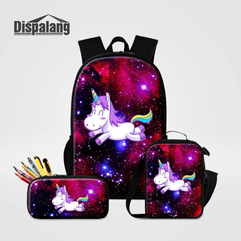 

16 Inch Backpack With Lunchbag Pencil Case 3 PCS Set For Primary Student Galaxy Unicorn Print School Bag Custom Bookbag Rucksack
