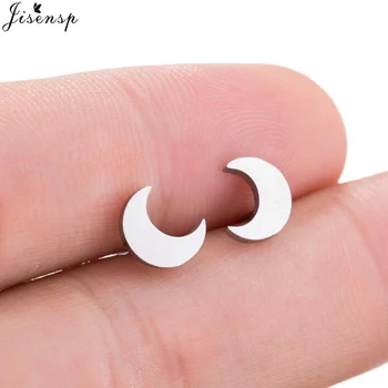 Jisensp Lovely Gold Stainless Steel Earrings Moon Stud Earrings for Women Korean Style Minimalist Earrings Jewelry Accessories