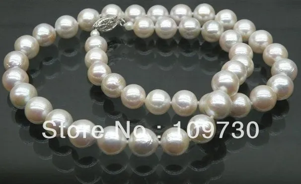 

Jewelry 001522 Genuine AAA 8.5-9.5mm perfect round white south sea pearl necklace silver
