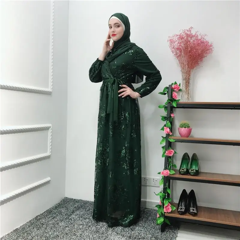 Рамадан блесток кружева абайя Дубай, Турция исламский, мусульманский платье хиджаб восточный женский халат для женщин Jilbab Caftan одежда