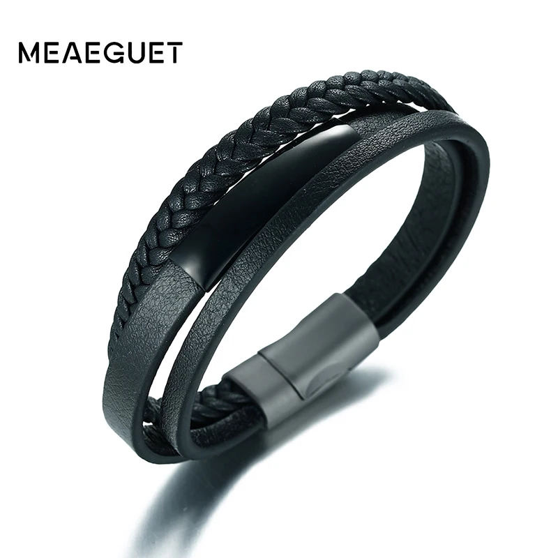 

His Queen Her King Genuine Leather Men Bracelets Black Color Stainless Steel Customized Name Women Wristbands Bangle Accessories