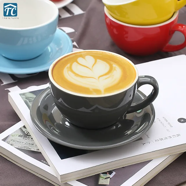 Best Offers Macarons European Coffeeware Coffee Cup Set Thicken Professional Wide Mouth Embossed Pull Cups Latte Mug Home Kitchen Breakfast