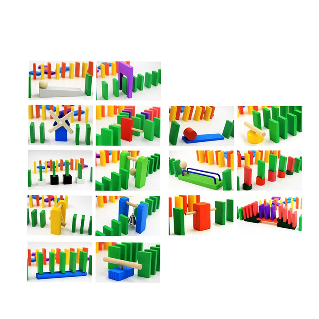 24Set Natural Wooden Roadblock Domino Blocks Set, Racing Tile Game, Building & Stacking Toy Xmas Gift