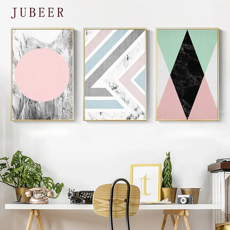 

Modern Nordic Style Canvas Painting Minimalist Creative Marble Geometric Pattern Abstract Decorative Painting for Living Room