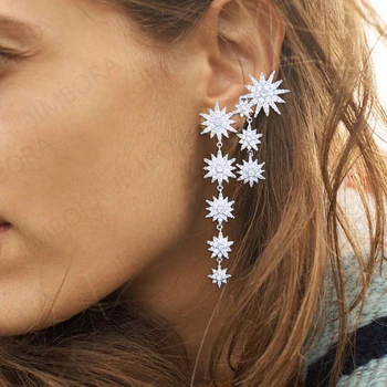 

38*78mm Trendy Korean Earrings Pierced Star Drop Dangle Earrings Cubic Zirconia Inlaid Jewelry For Women mujer moda 2018