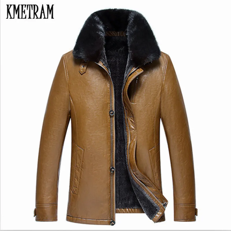 KMETRAM осень и зима chaqueta cuero hombre меховые кожаные куртки Роскошная - Цена: 