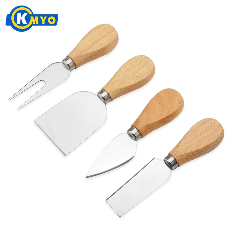 

KMYC 4 PCS Wood Handle Cheese Knife Set Butter Spatula Fork Cheese Cake Grater Slicers Pastry Cutter Baking Sets Kitchen Tools