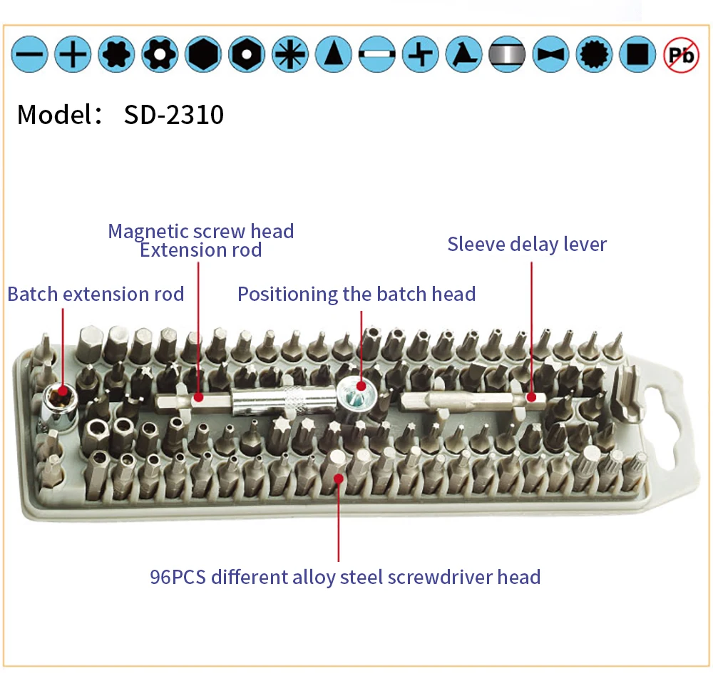 Набор инструментов, 100 шт, разные силовые биты, SD-2310, все в одном наборе, отвертка, обменные биты для DIY, трещотка, инструмент, стальные биты