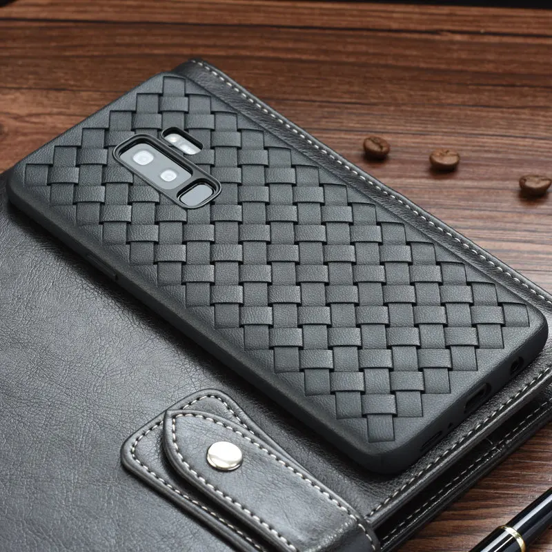 KEYSION Super Soft Phone Case For Samsung Galaxy S9 Plus Luxury Grid Weaving TPU Silicone Back cover S9+ |