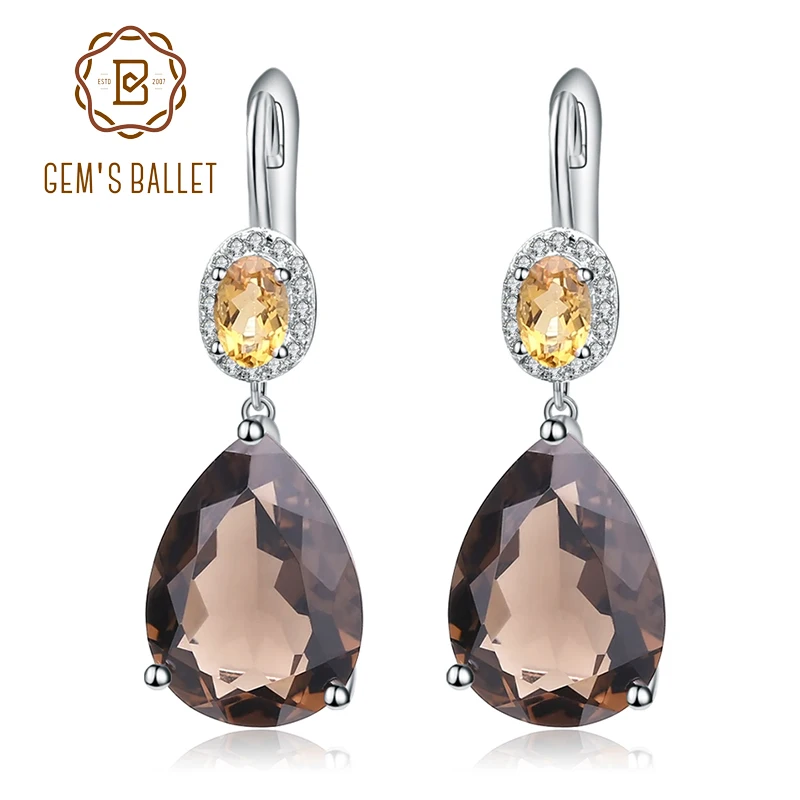

Gem's Ballet 10.44Ct Natural Smoky Quartz Yellow Citrine Earrings 925 Sterling Silver Drop Earrings For Women Fine Jewelry
