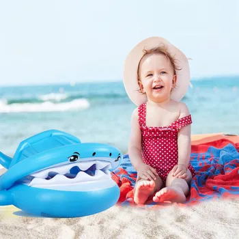

Cute Cartoon Shark Baby Detachable Sunshade Swim Ring Inflatable Swimming Ring Kids Swim Circle Summer Pool Swim Ring Float Seat
