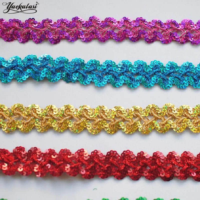 Sequined Embroidery Lace Ribbons Braided Bobbin Lace Scalloped 12 Yards 1'' Wide lace ribbon