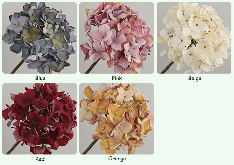 JAROWN Artificial Hydrangea Flowers European Style Retro Dry Hydrangea Simulation Fake Flower Branch Wedding Home Interior Decor (16)