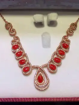 شراءقلادة مرجان أحمر طبيعي عقد بدلاية من الأحجار الكريمة للبنات دلاية على شكل قطرة ماء فاخرة مجوهرات فاخرة للحفلات الكبيرة