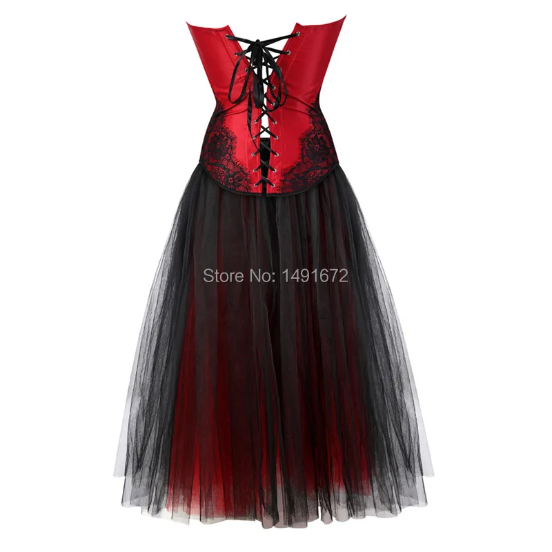 Sapubonva стимпанк корсет под грудь бюстье красные винтажные вечерние Корсеты в готическом стиле с кружевной сеткой длинная юбка корсет платья