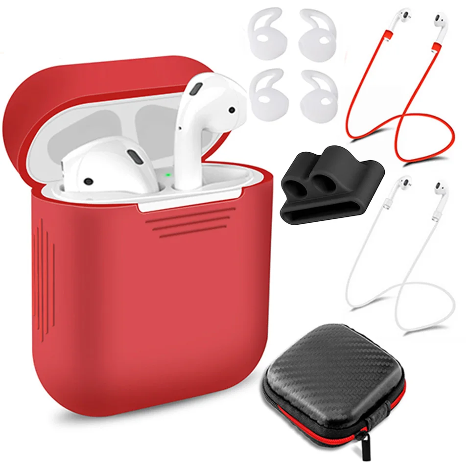 Pack of 7 Accessories Silicone Protective Cover Pouch Case& Anti Lost Strap & Ear Cover Hooks for Apple AirPods Case 10