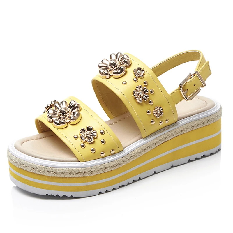 

Sexy Open-toe Women Platform Sandals 5 CM High Heels Thick Soles Yellow Wedges Summer Style Woman Shoe Box Packing br68-8