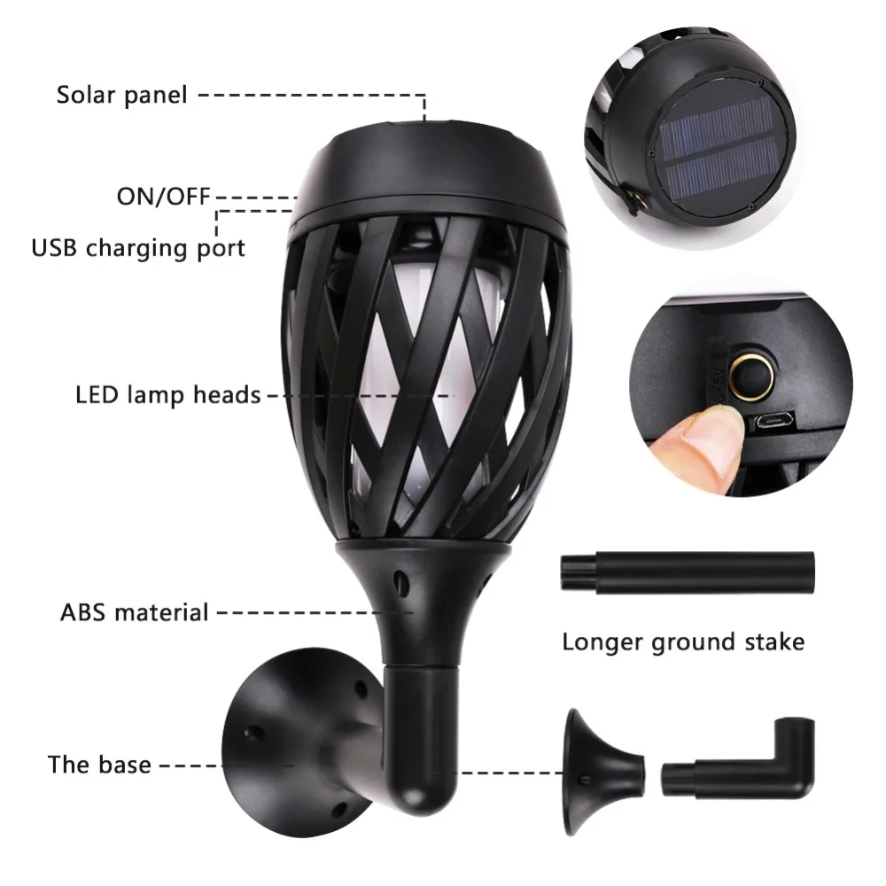 Leds à Prova Água da Tocha Solares para Jardim do Pátio ao ar Lâmpada de Luz da Chama Usb de Carregamento Chama Solar Luzes Livre Led Luz 96 d' 6 Solar Luzes Solares para Jardim Do Pátio