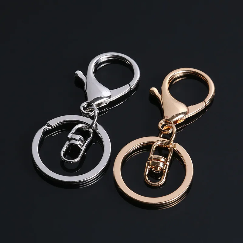 

10pcs/lot Antique Bronze/KC Gold/Rhodium/Chrome Color Lobster Clasp Hook Keychain Split Keyring Findings for Keychain 30mm