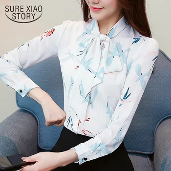 

fashion womens tops and blouses 2019 spring print floral chiffon blouse shirt long sleeve women shirts female clothes 2088 50