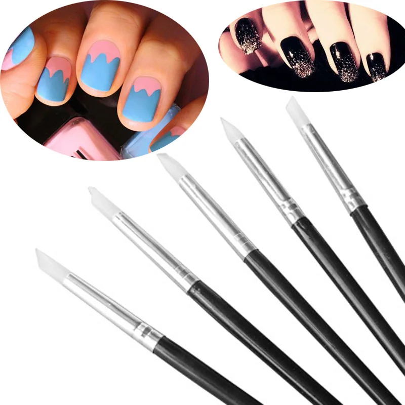 

5PCS UV Gel Nail Art Brush Set Wood Handle Nail Art Carving Pen for Salon Party Silica Gel Nail Tools