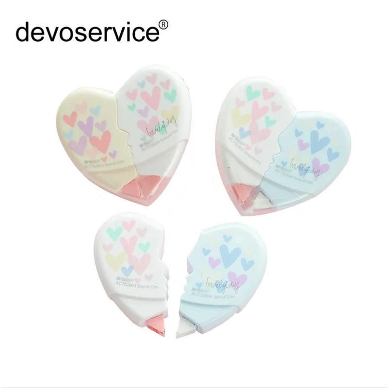 

2 Pcs/Lot Love Heart Correction Tape Material Escolar Kawaii Stationery Correction Fluid Office School Supplies Papelaria 10M