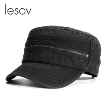 Lesov на молнии Декор винтажная гладкая шляпа мужская военная шляпа дышащая хлопковая Ретро Повседневная армейская Кепка с пряжкой спортивные бейсболки s