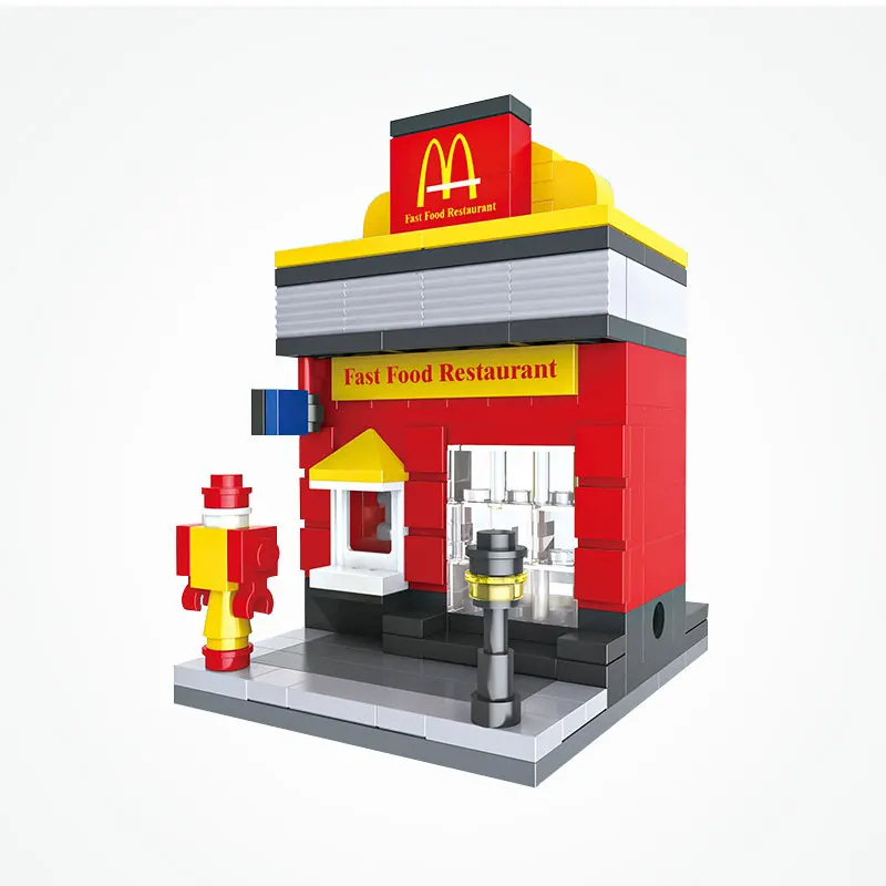 

HSH 6404 City Street View Series Mini Western-style fast food restaurant Model Creator Gift For Boys Girls Blocks Set