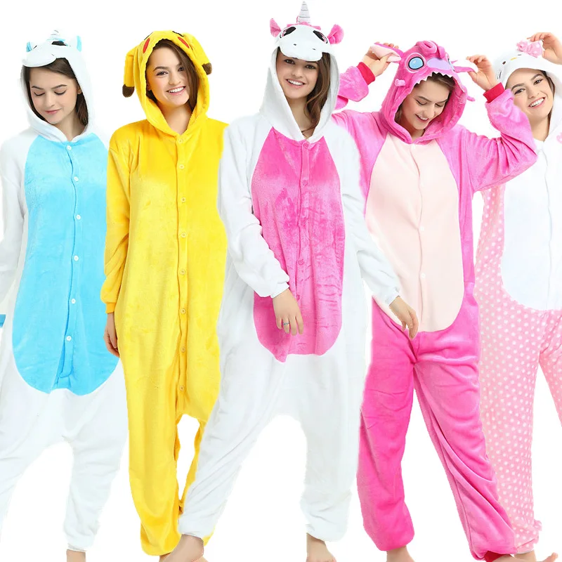 

Unisex Winter Warm Cosplay Pajamas Unicorn Stitch Panda Adults Animal Onesies Pajamas Flannel Sleepwear Hoodie For Women Men