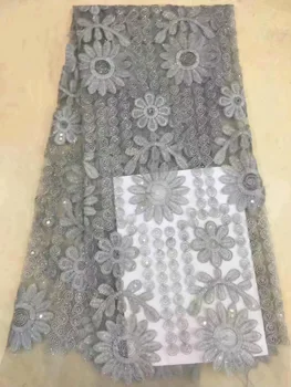 

Grey african Gold cord lace fabric african swiss voile lace high quality fashion french lace fabric for wedding lace 5yards/lot