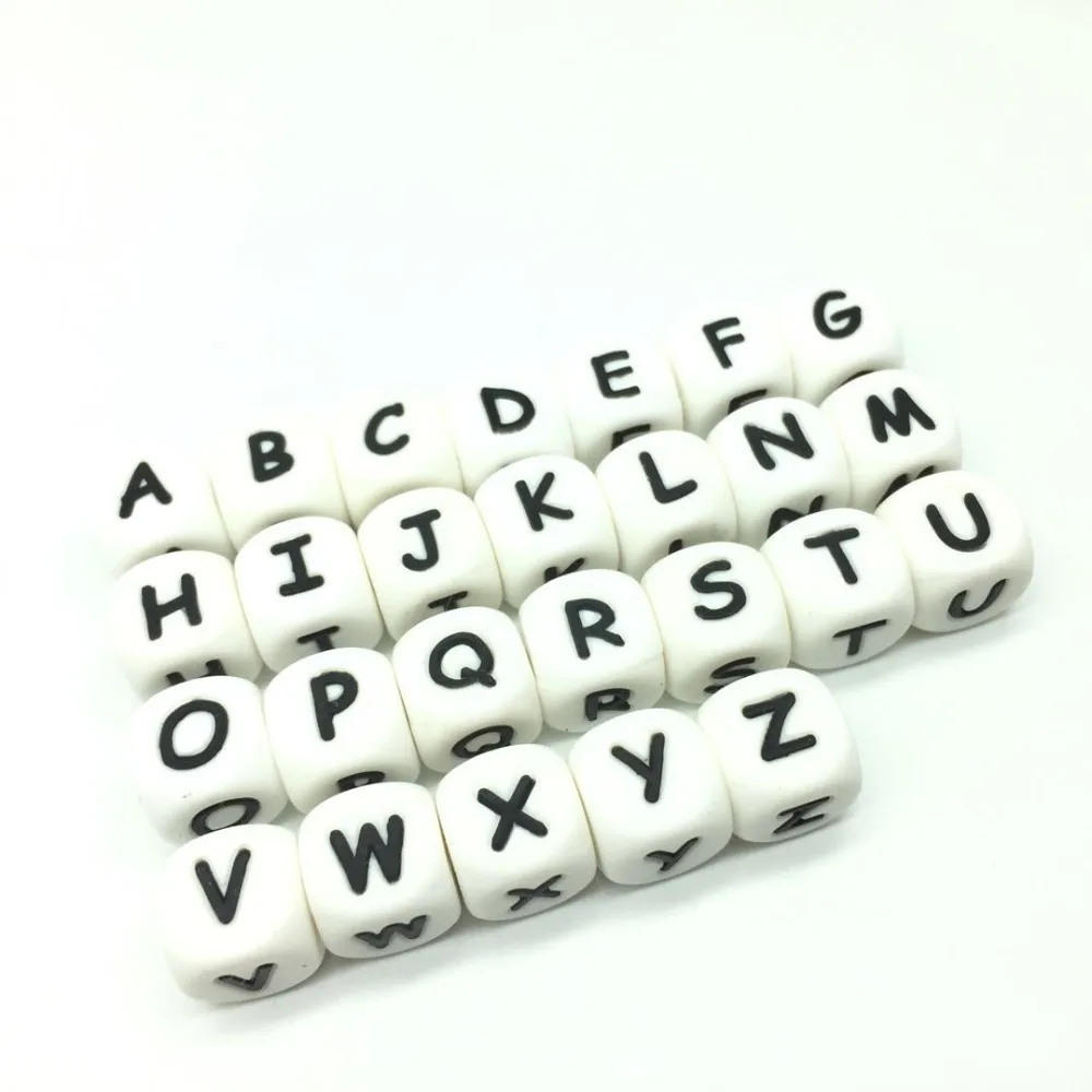 

100Pcs Alphabet Letter Silicone Teether Beads Food Grade Chewing 26 English Letters Silicone Teething Beads Pacifier Chain