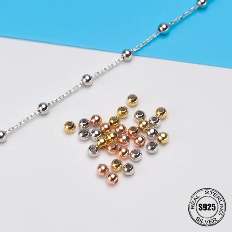 

3mm S925 Sterling Silver Crimp & End Beads silicone positioning bead ball adjustment DIY Jewelry Findings & Components