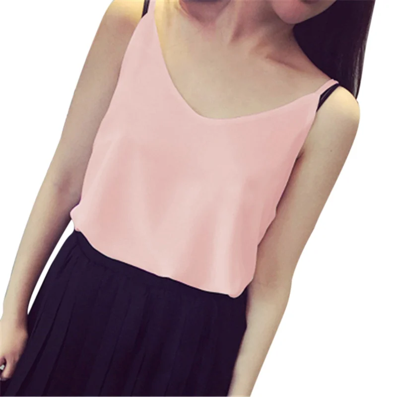 

Chiffon Tank Top Women Summer Sleeveless Shirt Sexy V-neck Cami Loose Casual Female Tops Blusas Mujer De Moda