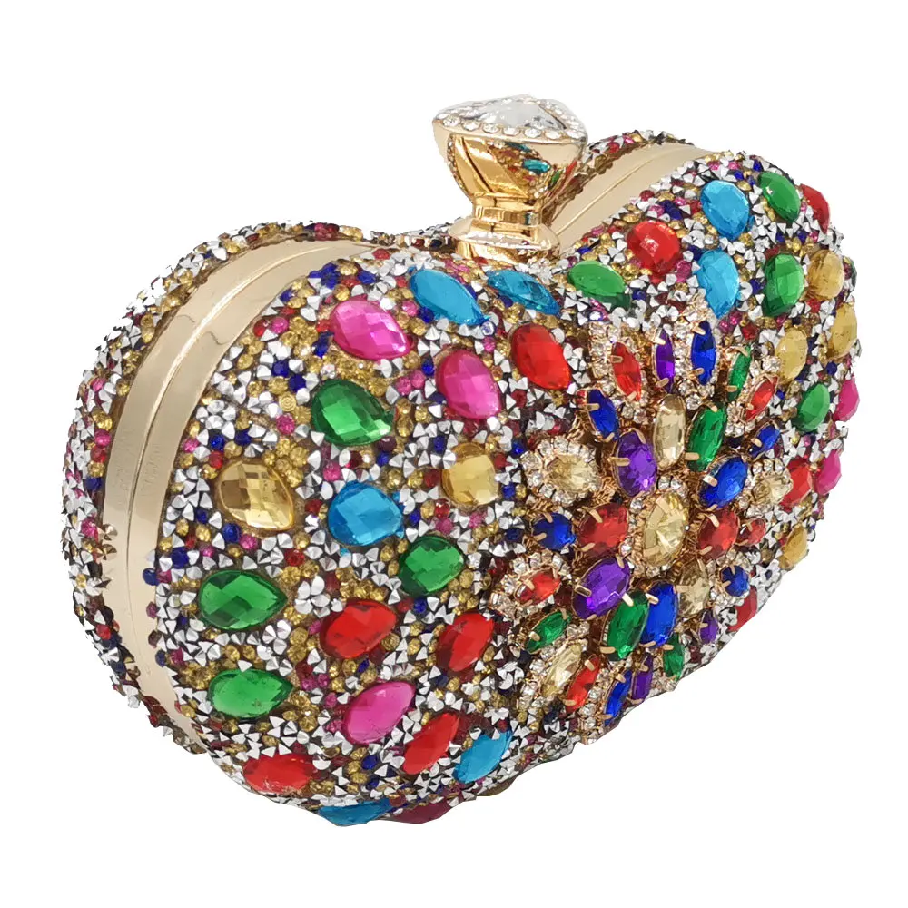 Boutique De FGG Multicolored Diamond Women Clutch Evening Bags Bridal Crystal Flower Handbags Purses Wedding Party Dinner Bag