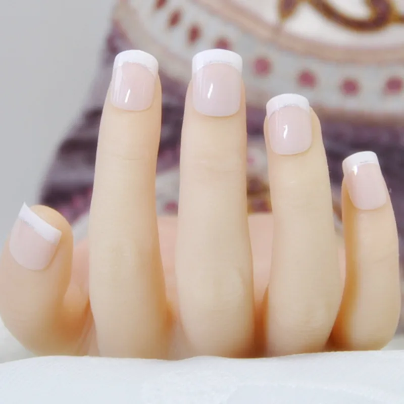 Искусственные акриловые Классические французские накладные ногти с клеем 24 шт. белые розовые длинные накладные ногти Полный пресс на ногти кончики искусственные ногти
