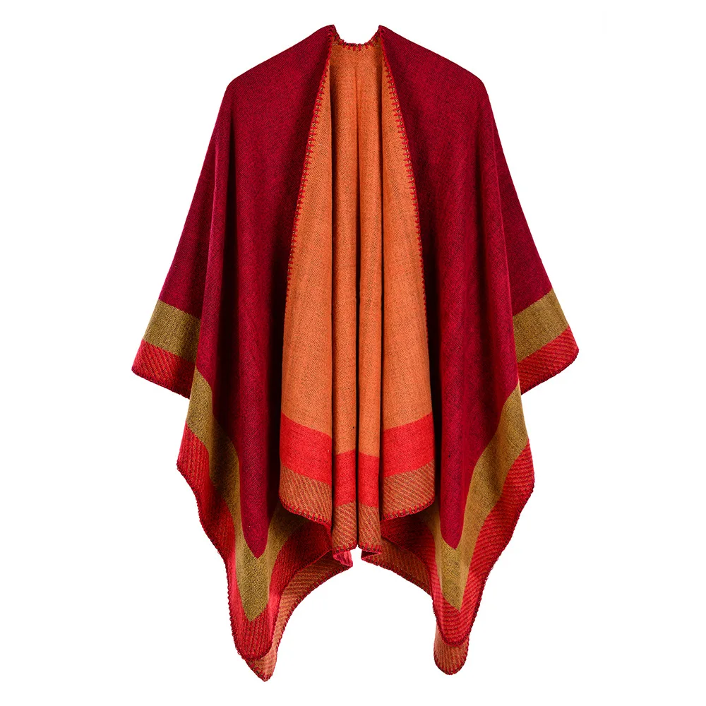 SupSindy women's poncho Winter scarf women cape Red Stripe shawl wrap luxury pashmina warm scarves for women cloak vintage stole