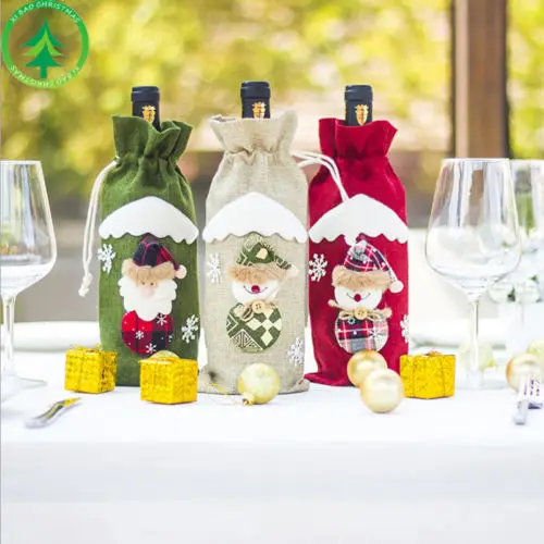 

New Christmas Red Wine Bottle Storage Bags Pouch Set Cover Bags Santa Tree Dinner Party Gift Case Desk Organizer Home Room Decor