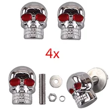 4pcs lot 6mm Chrome Red Eye Motorcycle Skull License Plate Frame Bolts Screws Caps For Honda