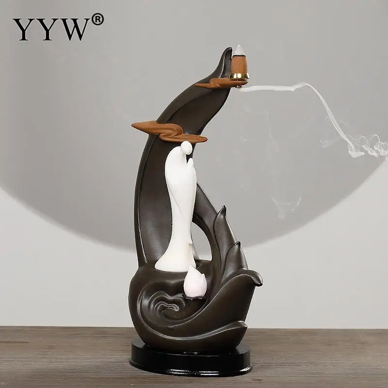 

1pcs Backflow Led Incense Burner Incense Cones Holder With Led Light No Battery Aroma Smoke Censer Landscape Ceramic Home Decor