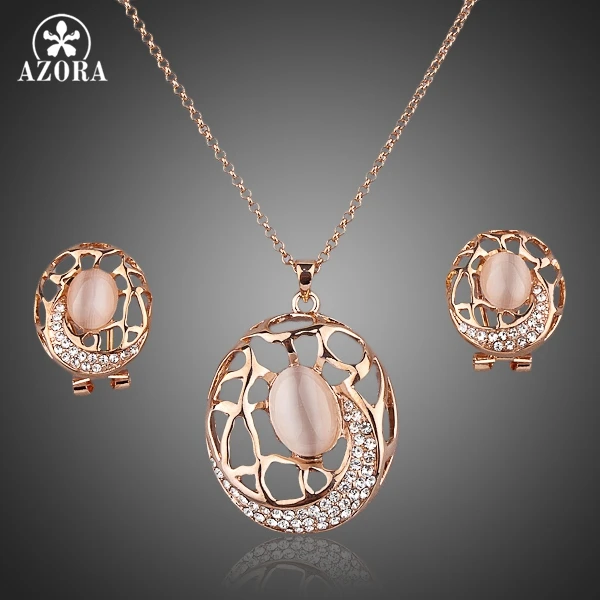 AZORA Rose Gold Color Stellux Austrian Crystal The Carp Clip Earrings and Pendant Necklace Set TG0018 AZORA Rose Gold Color Stellux Austrian Crystal The Carp Clip Earrings and Pendant Necklace Set TG0018