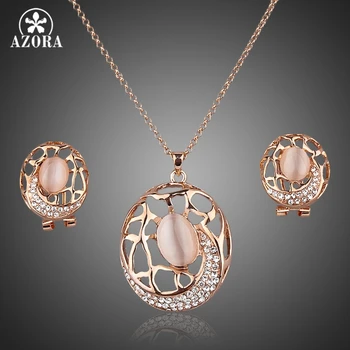 

AZORA Rose Gold Color Stellux Austrian Crystal The Carp Clip Earrings and Pendant Necklace Set TG0018