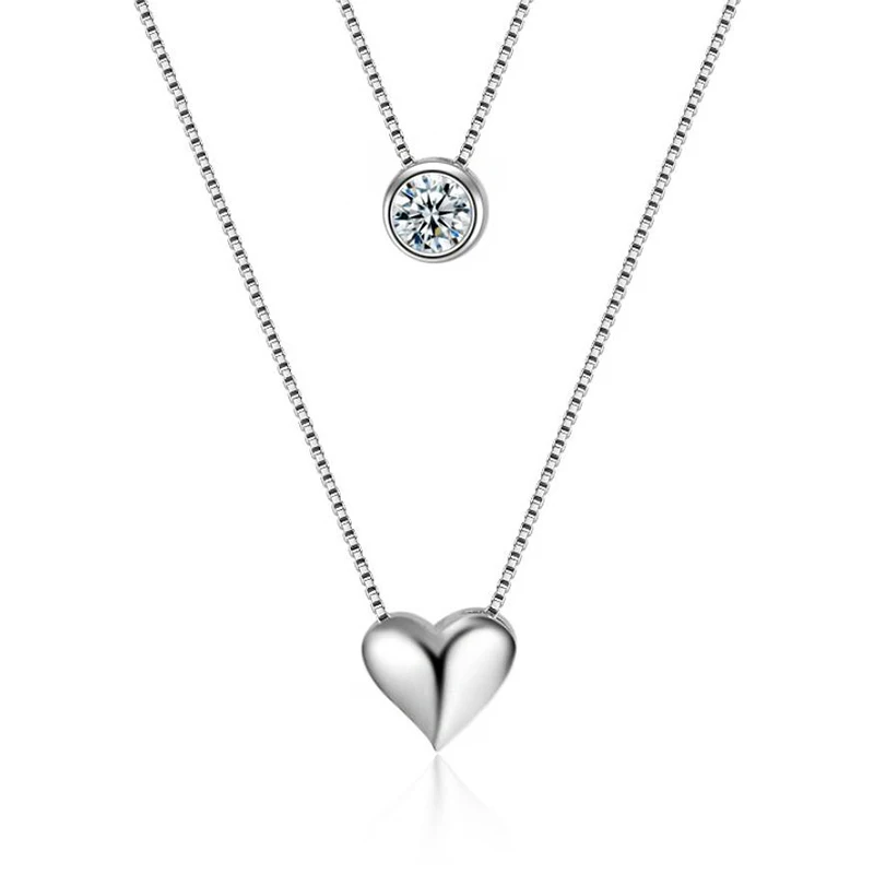 

Double Layer Chain CZ Crystal Zirconia Heart Pendants Necklaces Silver Necklace Choker collier Fashion Wedding Jewelry For Women