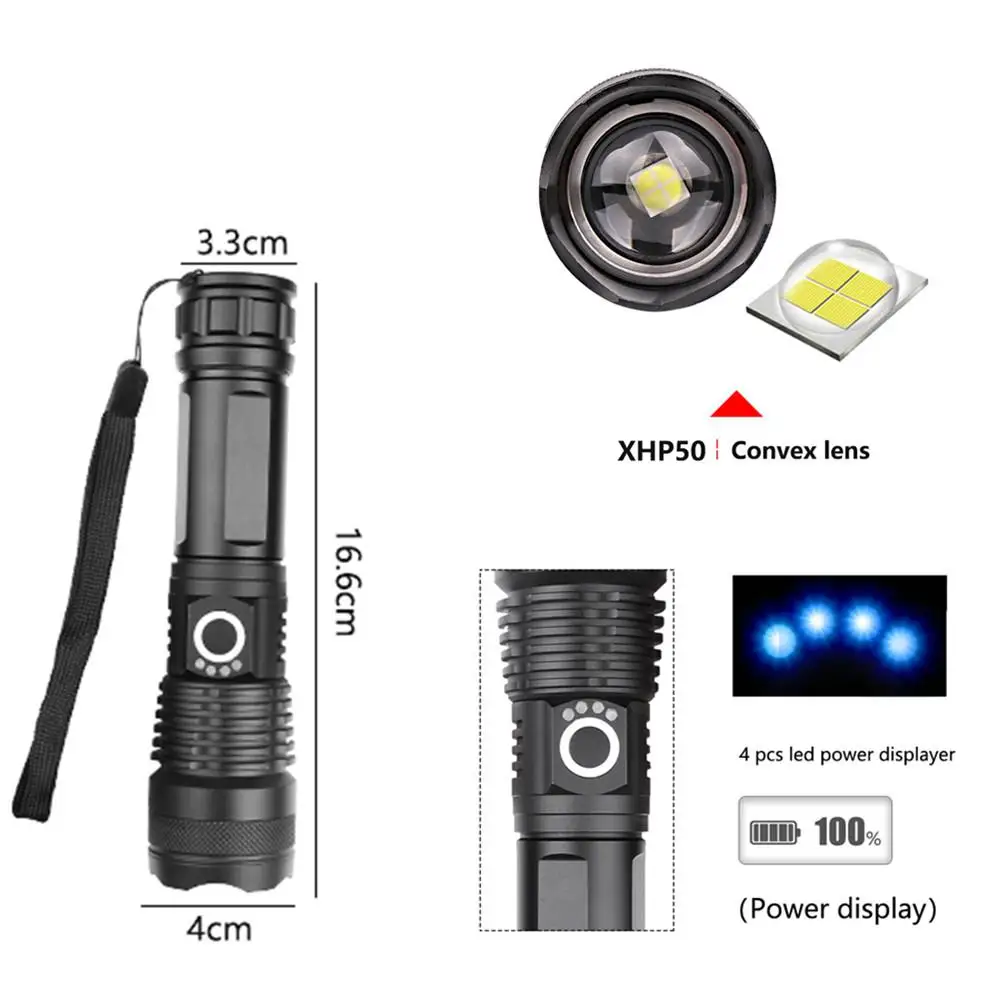 LED XHP50 Telescopic Focusing Flashlight High Light Torch with Power Display New Long Shot LED Tactical Flashlight LED XHP50 Telescopic Focusing Flashlight High Light Torch with Power Display New Long Shot LED Tactical Flashlight