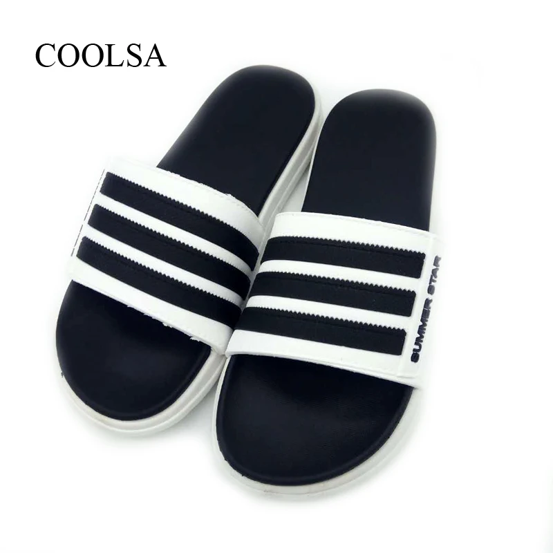 

COOLSA Men's PVC Striped Sports Slippers Men's Trend Outdoor Non-slip Beach Flip Flops Indoor Home Soft Flat Slippers Hot Sale