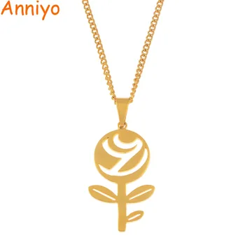 

Anniyo Flower Rose Pendant Necklaces for Women Girls Charm Jewelry Party Gifts African Arab Stainless Steel Accessories #067021