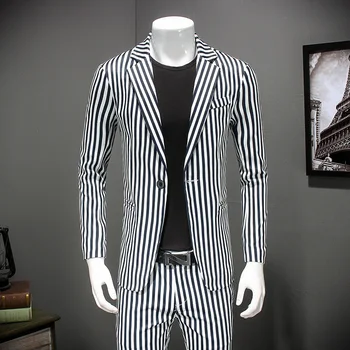 

2019 Stripe Blazer Men Slim Fit Blazer Vintage Suit Jacket Men Stylish Blazer Chaquetas Hombre De Vestir Plus Size