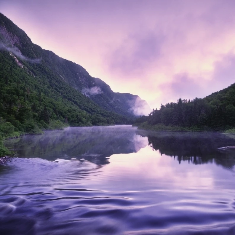 Jacques-Cartier River And Mist At Dawn  Jacques-Cartier National Park  Quebec Poster Print (34 x 28)