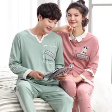Новое поступление, осенне-зимний удобный пижамный комплект для пары, хлопок, Пижама для отдыха с длинными рукавами и рисунком