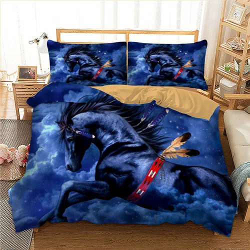 Комплект постельного белья с изображением черной лошади, пододеяльник с изображением животных, наволочки для подушек, набор постельного белья из 3 предметов - Цвет: color as picture