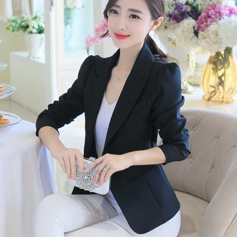 Candy solid color ladies blazers Notched short three quarter blazer women 2019 fashion Single button Casual basic clothing femme